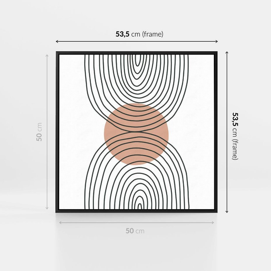 Obraz w ramie 50x50 - Przenikające Widzenia - półkola, koło - rama czarna