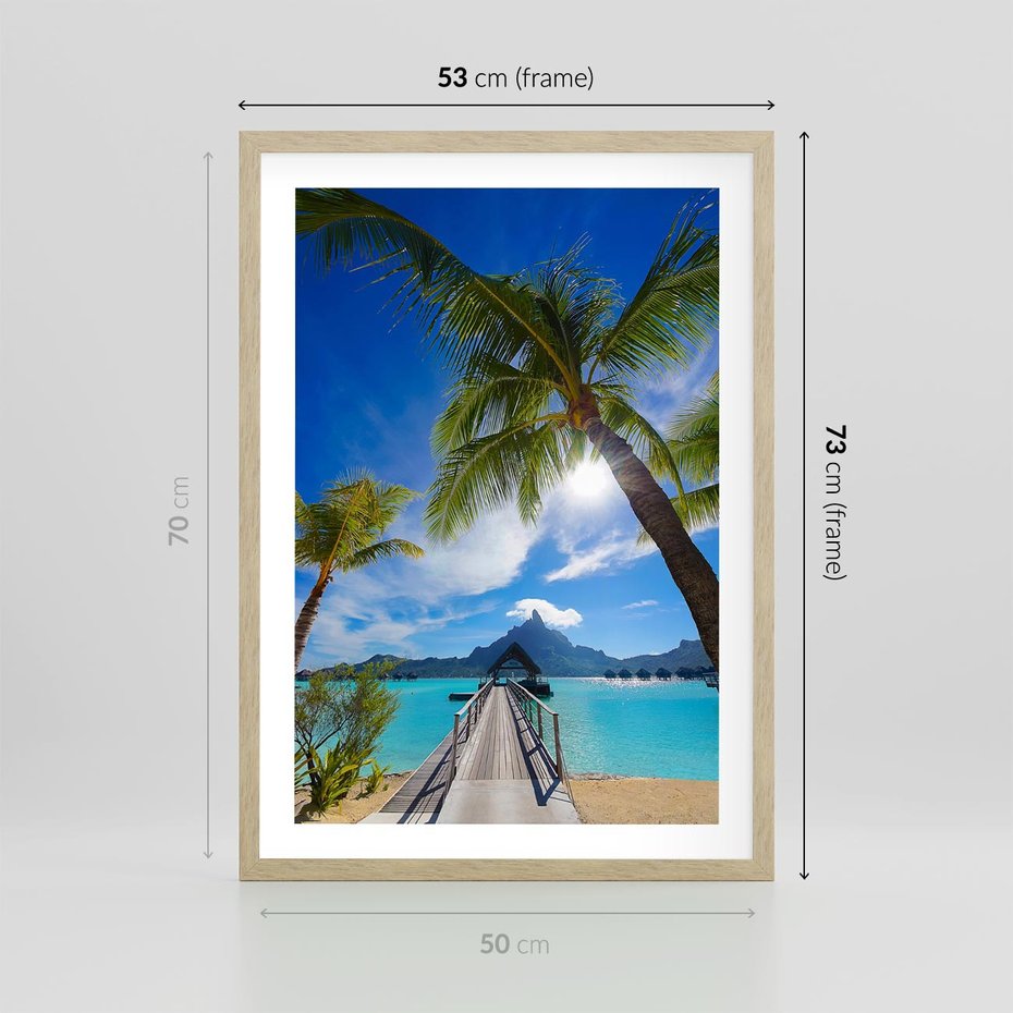 Plakat w ramie 50x70 - Tropikalne palmy nad oceanem - palmy, ocean - rama drewno