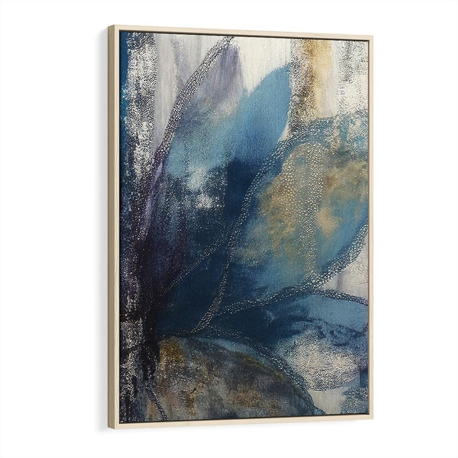 Obraz w ramie 80x120 - Tekstura Kwiatu - olejny obraz, niebieski kwiat - rama drewno