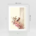 Plakat w ramie 30x40 - Kwiatowe Zanurzenie - japońska sztuka, ptak - rama biała