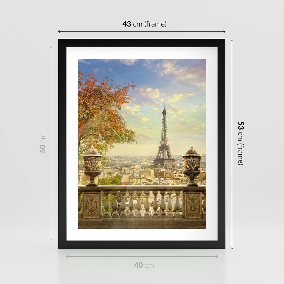 Plakat w ramie 40x50 - Paryż za Wieżą Eiffla - Paryż, Eiffla - rama czarna