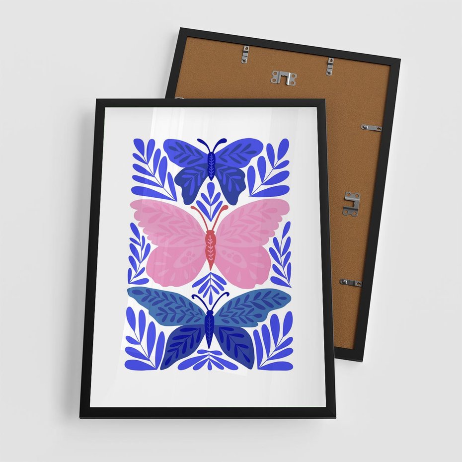 Plakat w ramie 50x70 - Delikatna Symfonia Natury - motyle, rośliny - rama czarna