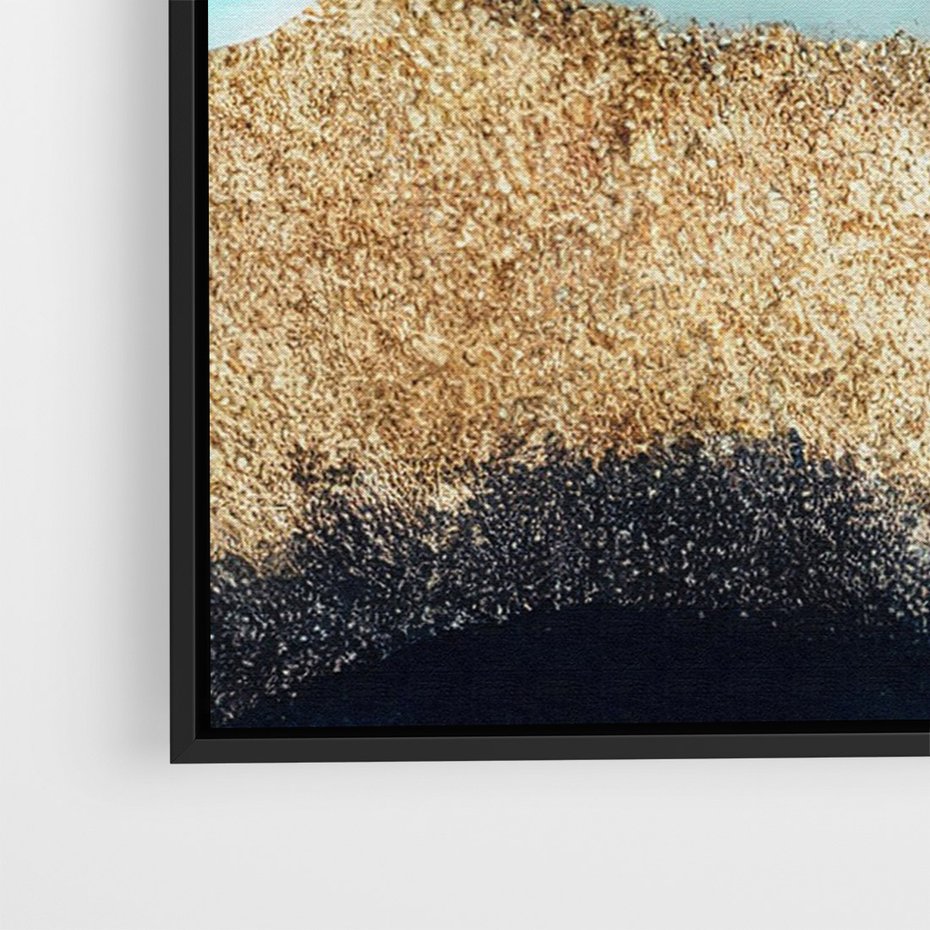 Obraz w ramie 50x70 - Rozlane Turkusy - Turkusowe plamy, złote elementy - rama czarna