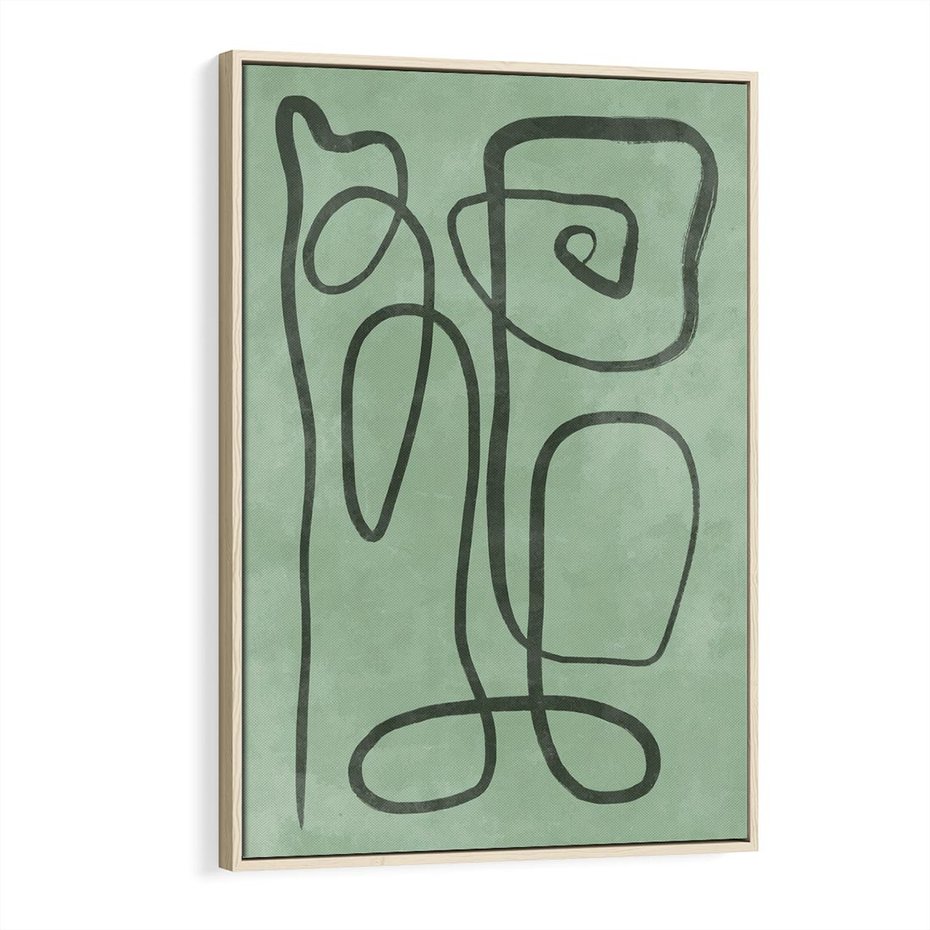 Obraz w ramie 80x120 - Zielone Wariacje w Liniach - abstrakcyjne zielone linie, skandynawski design - rama drewno