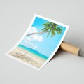 Plakat bez ramy 21x30 - Hawajska palma i huśtawka na plaży - palma, huśtawka