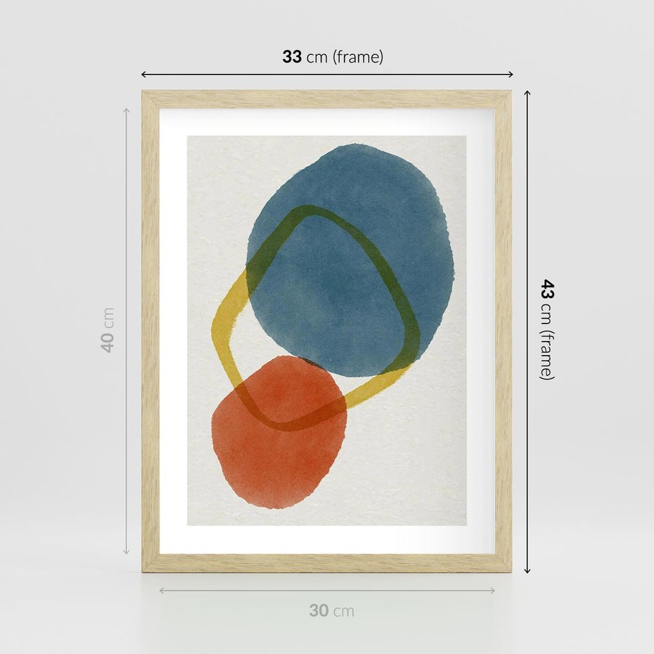 Plakat w ramie 30x40 - Modernistyczna Abstrakcja: Kolorowe Plamy - abstrakcja, modern - rama drewno