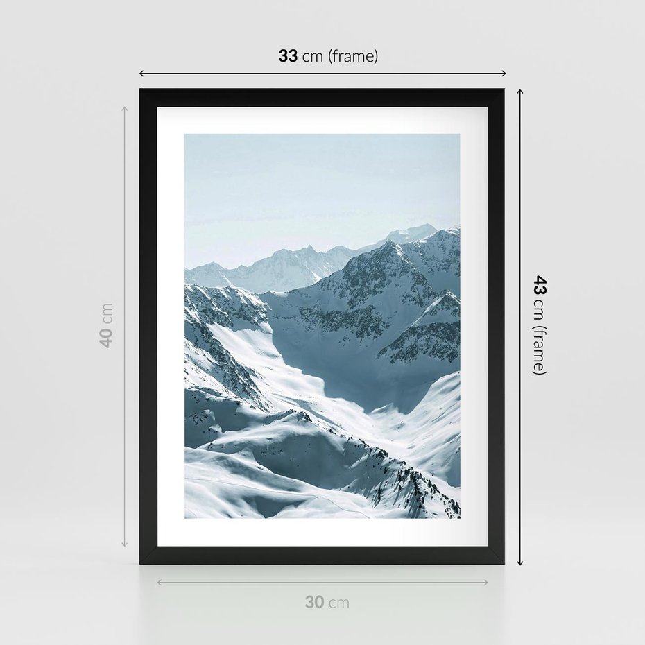 Plakat w ramie 30x40 - Surowość Gór - górskie szczyty, śnieg - rama czarna