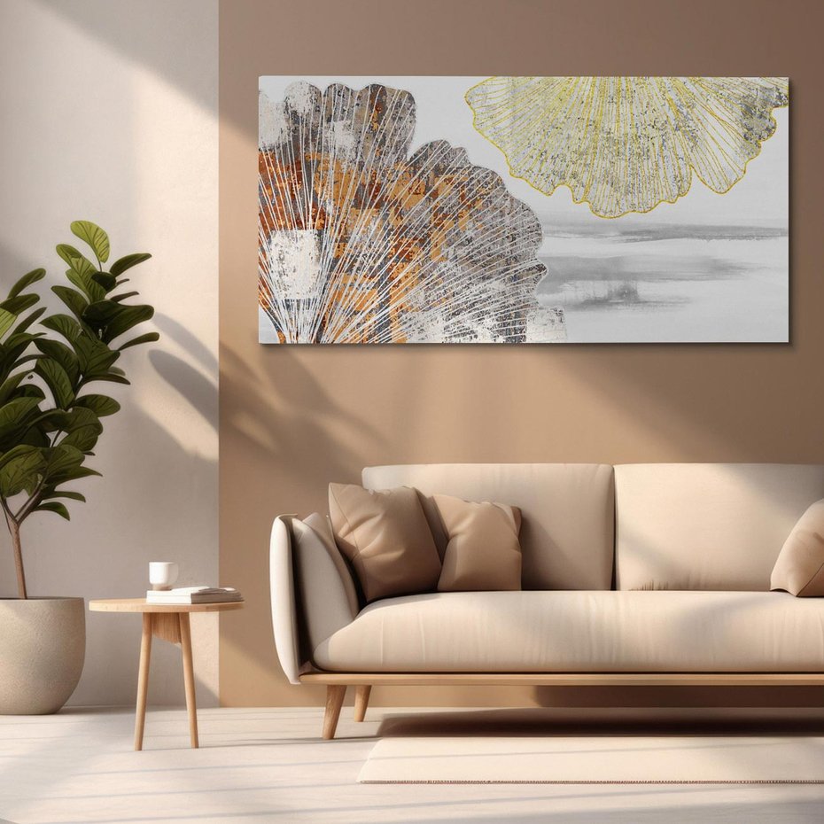 Obraz na płótnie 140x70 - Złote liście melancholii - liście miłorzębu, tekstura