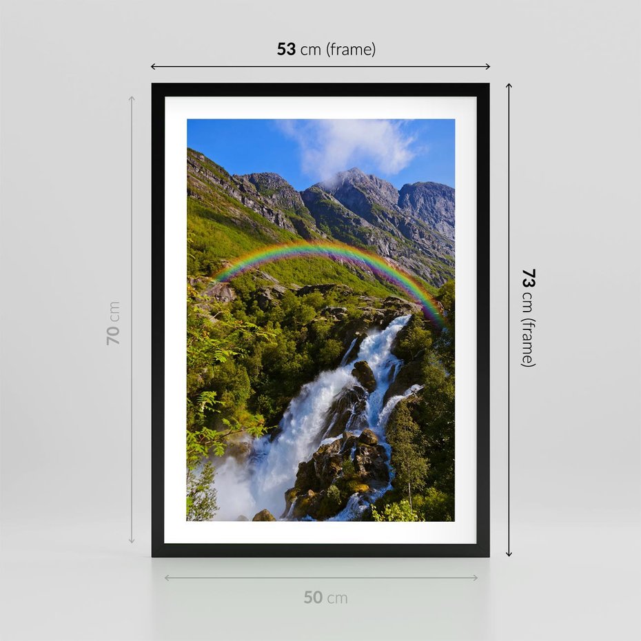 Plakat w ramie 50x70 - Tęczowe góry - harmonia kolorów - tęcza, góry - rama czarna