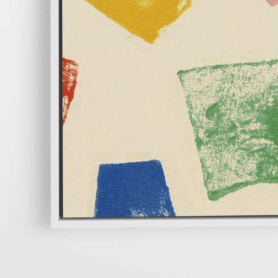 Obraz w ramie 100x70 - Tęczowe Rytmy - kolorowe tęczowe kwadraty, wesoły kolaż - rama biała