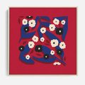 Obraz w ramie 50x50 - Kolorowe Przenikanie - abstrakcyjna kwiatowa kompozycja, czerwone mocne tło - rama drewno