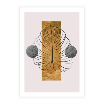 Plakat bez ramy 21x30 - Minimalistyczna Monstera: Złoty Prostokąt - liść  monstery, minimalizm