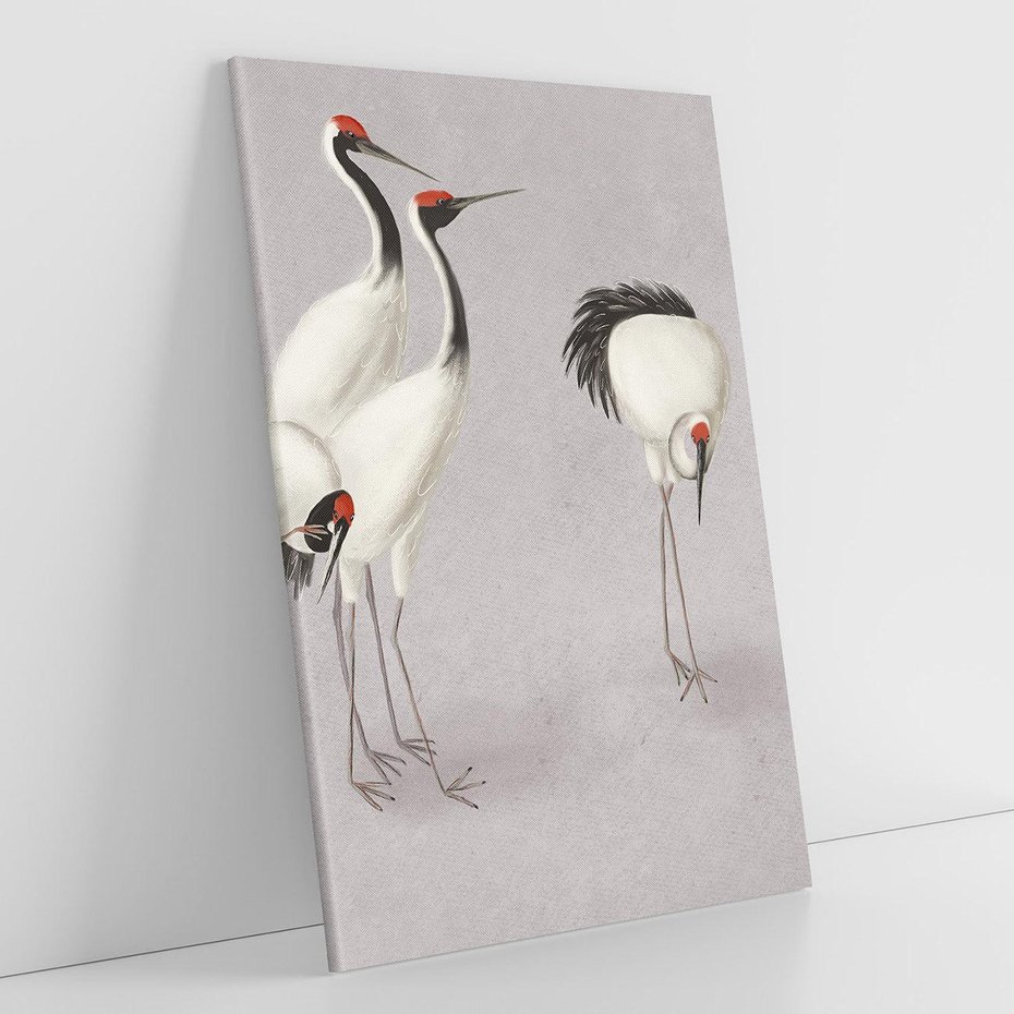 Obraz na płótnie 70x100 - Spojrzenie wstecz w pędzlu - szkic rysunek, japońskie żurawie