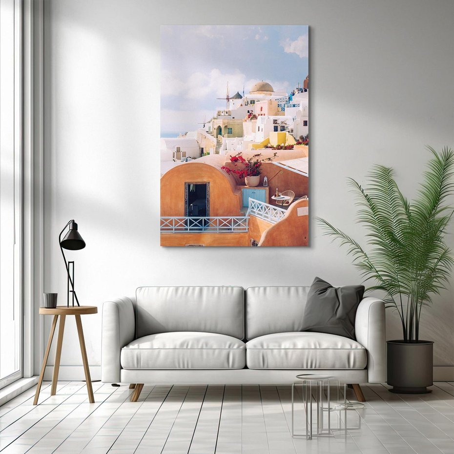 Obraz na płótnie 80x120 - Błękit Morza i Białe Domki - Santorini, wyspa