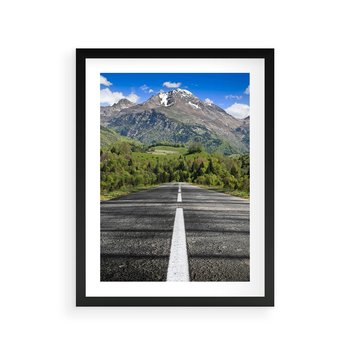 Plakat w ramie 30x40 - Droga przez góry: podróż do przygody - droga, góry - rama czarna