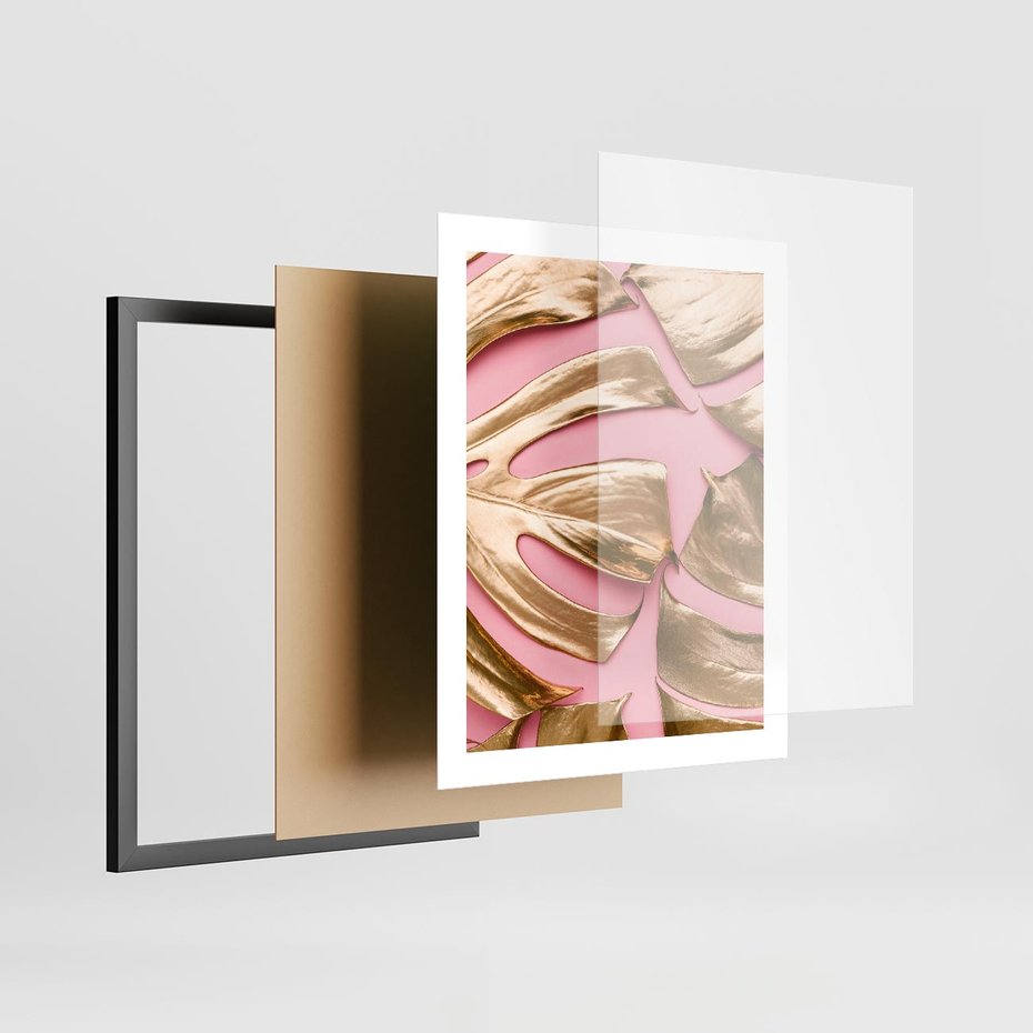 Plakat w ramie 40x50 - Przyjemność w Naturze - złote, liście - rama czarna