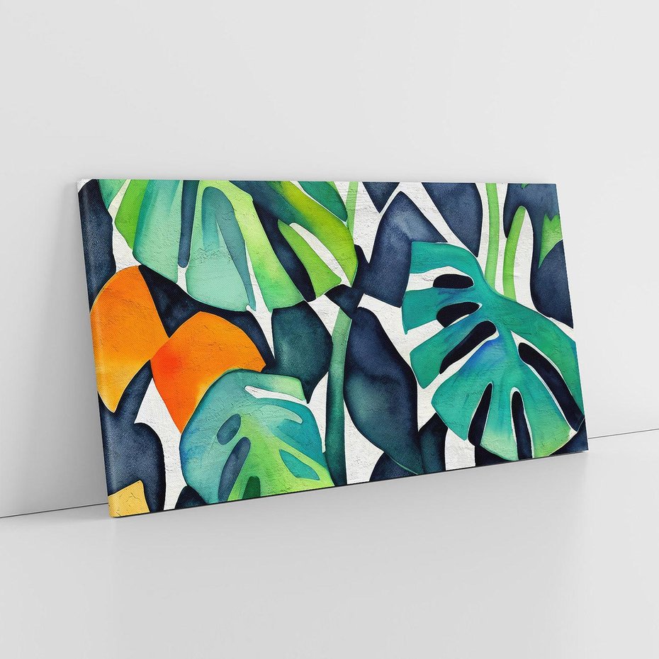 Obraz na płótnie 100x50 - Tropikalne Pragnienia - akwarela, liście tropikalne
