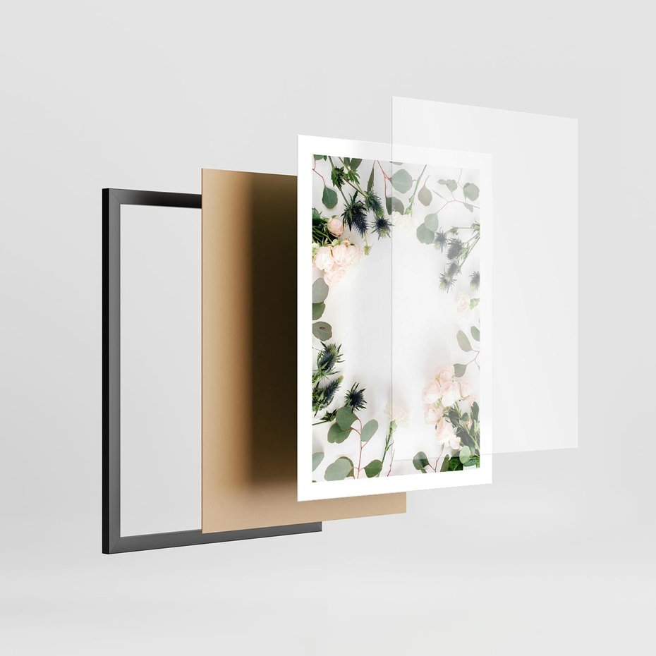 Plakat w ramie 50x70 - Róże i Zielone Liście - kompozycja kwiatowa, róże - rama czarna