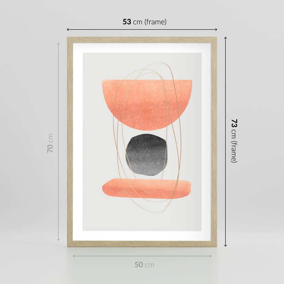 Plakat w ramie 50x70 - Abstrakcyjne Plamy z Złotymi Liniami - abstrakcja, boho plamy - rama drewno