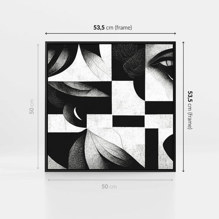 Obraz w ramie 50x50 - Harmonia świateł i cieni - abstrakcja czarno biała, geometria - rama czarna