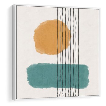 Obraz w ramie 80x80 - Wibracje Barw - abstrakcyjne akwarelowe plamy, nieregularne kreski - rama biała