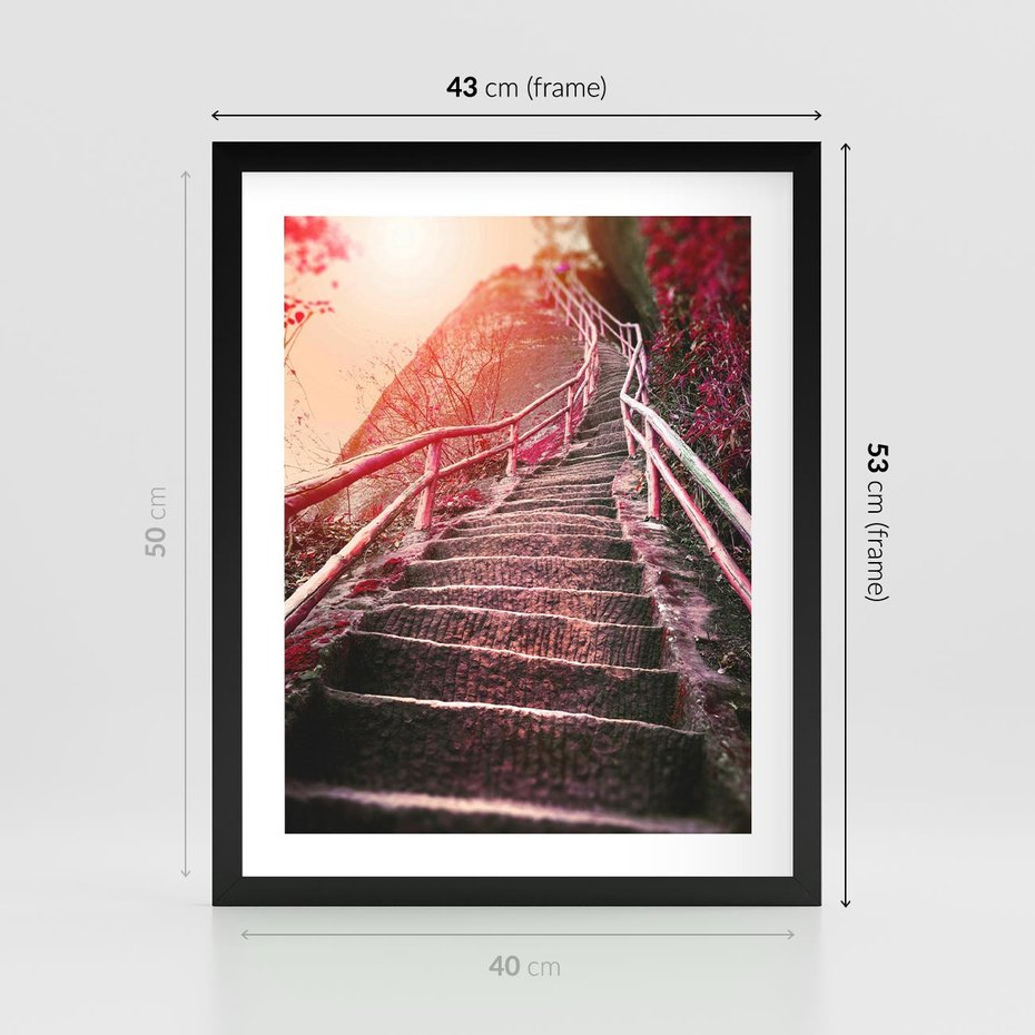 Plakat w ramie 40x50 - Schody prowadzące do nieznanych ścieżek - schody, ścieżka - rama czarna