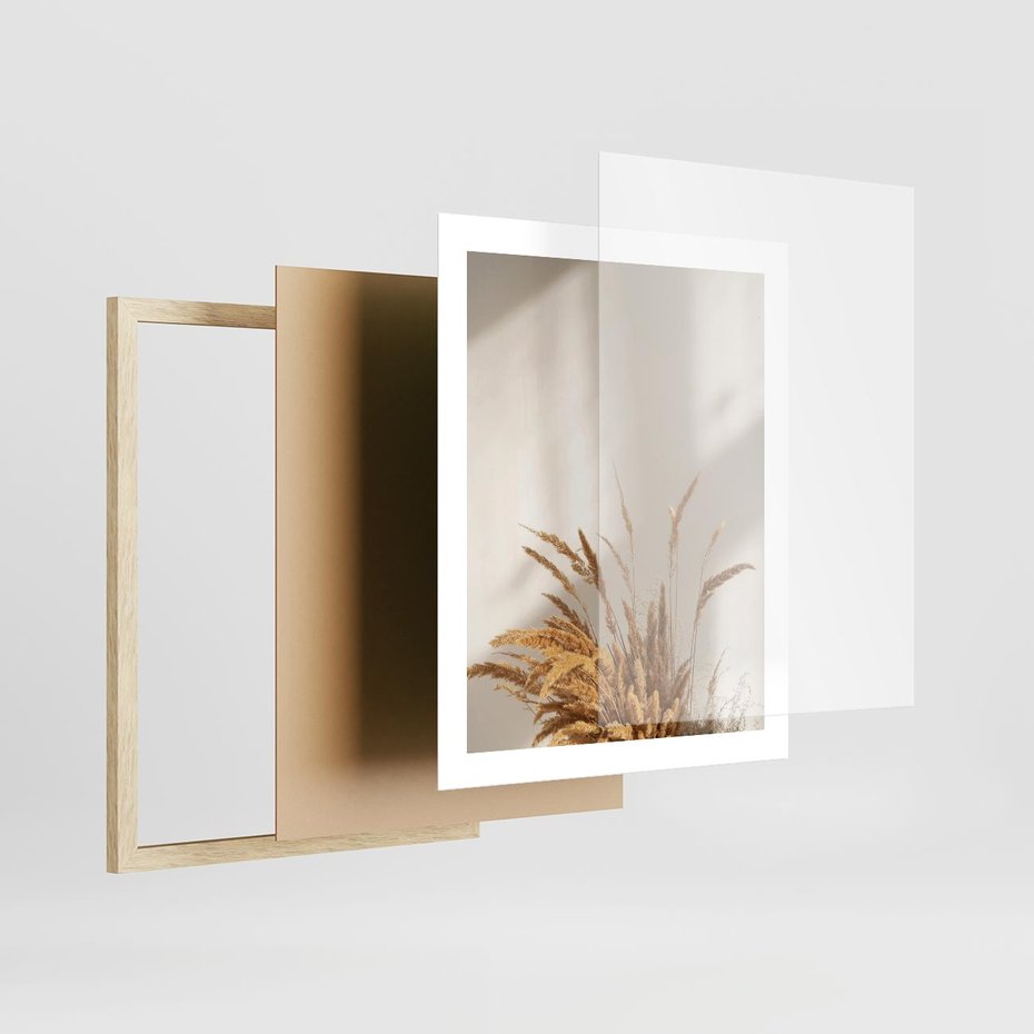 Plakat w ramie 40x50 - mpresyjne układy traw - boho, trawy - rama drewno