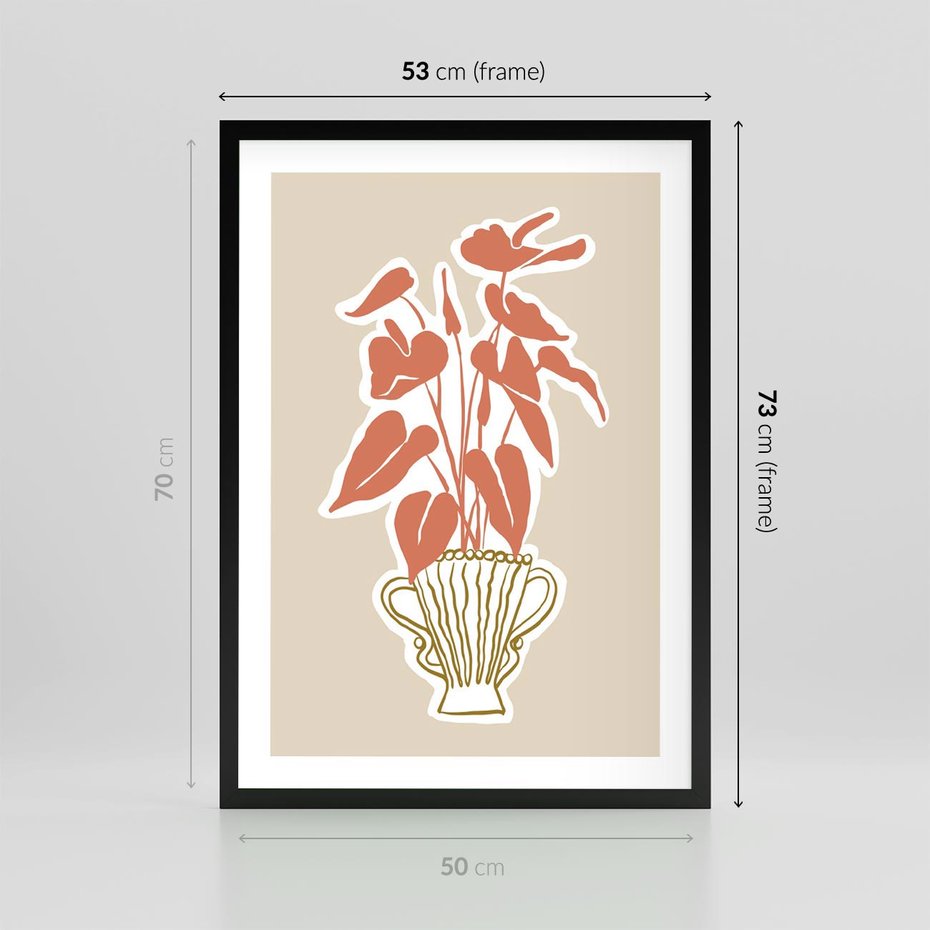 Plakat w ramie 50x70 - Harmonijne Echa - abstrakcyjne kwiaty liście, elegancka kompozycja - rama czarna