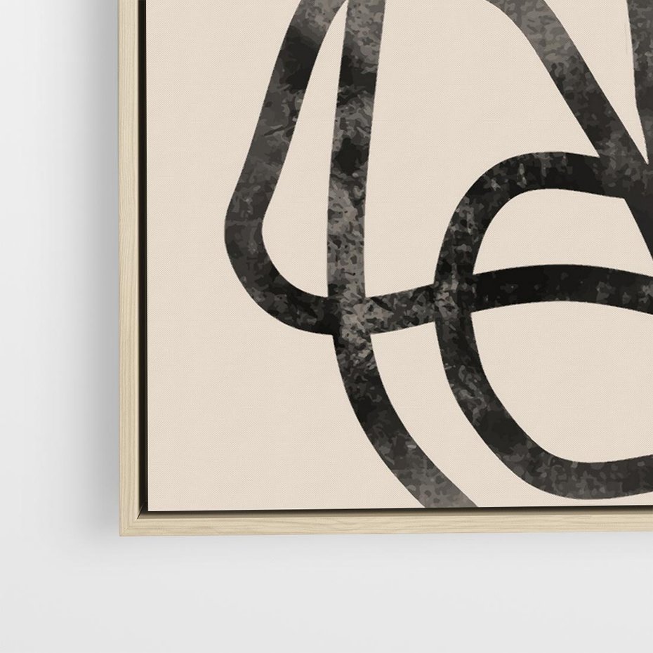 Obraz w ramie 80x80 - Przenikanie Wirtualnych Wymiarów - zaplątane minimalistyczne linie, na bezowym tle - rama drewno