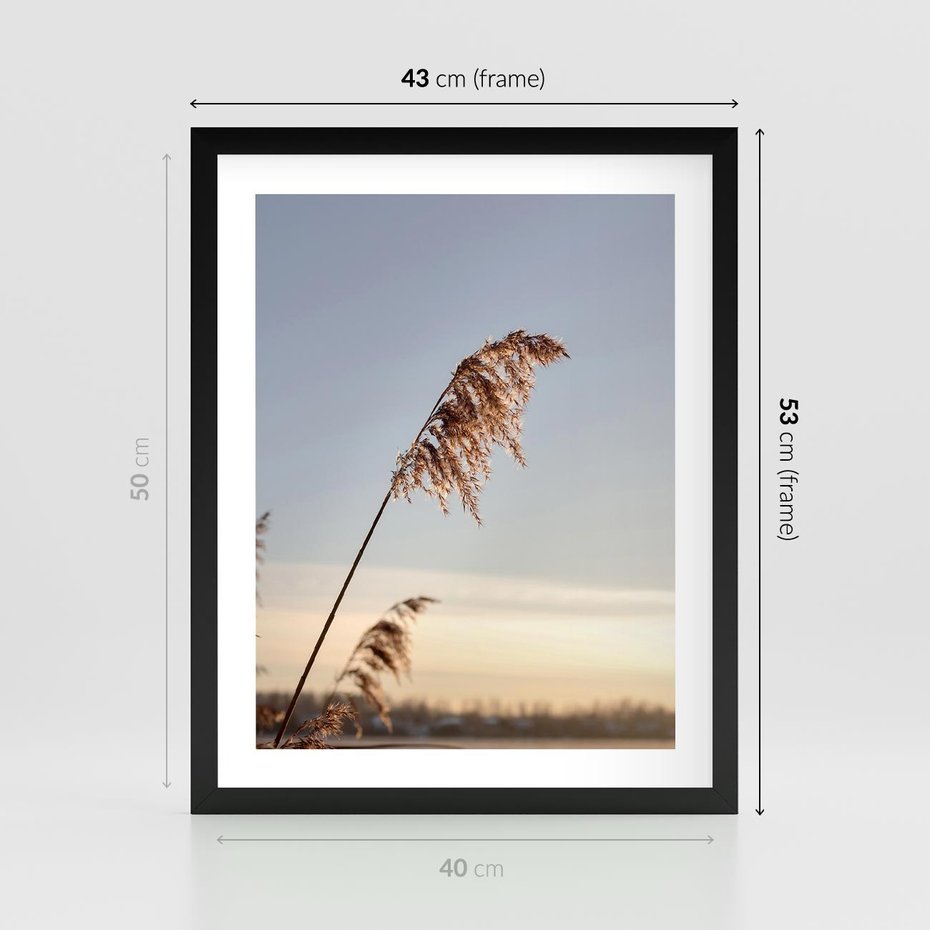 Plakat w ramie 40x50 - Naturalna Delikatność - trawy, boho - rama czarna