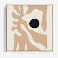Obraz w ramie 50x50 - Eksploracja Abstrakcji - beżowa absrakcyjna kompozycja, czarny akcent - rama drewno