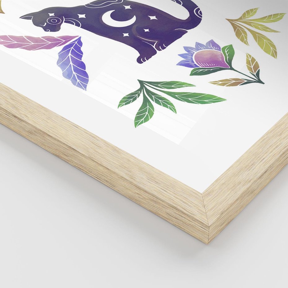 Plakat w ramie 30x40 - Migotliwa Przestrzeń - boho kot, plakat - rama drewno