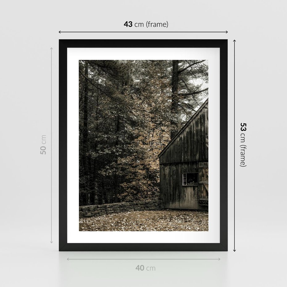 Plakat w ramie 40x50 - Dom w Lesie - chatka w lesie, górski domek - rama czarna