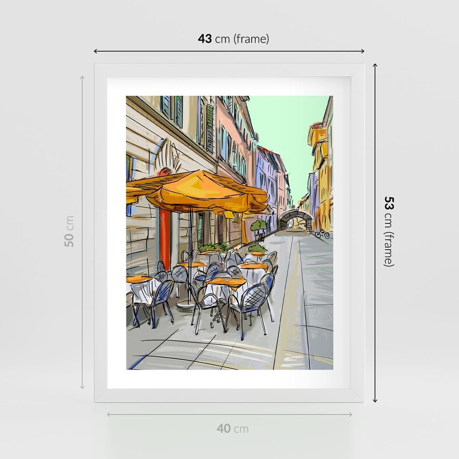 Plakat w ramie 40x50 - Kawiarenkowy Szkic - malowany, szkic - rama biała