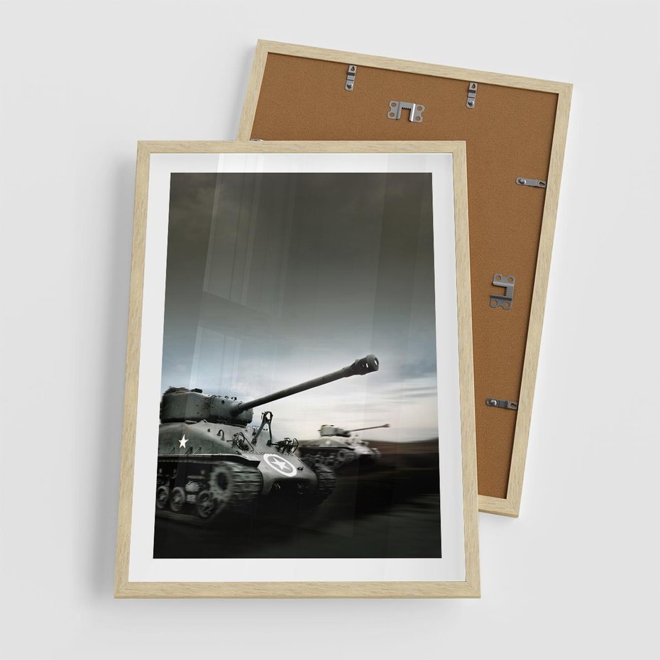 Plakat w ramie 50x70 - Siła i determinacja: czołgi wojenne - czołgi, wojna - rama drewno