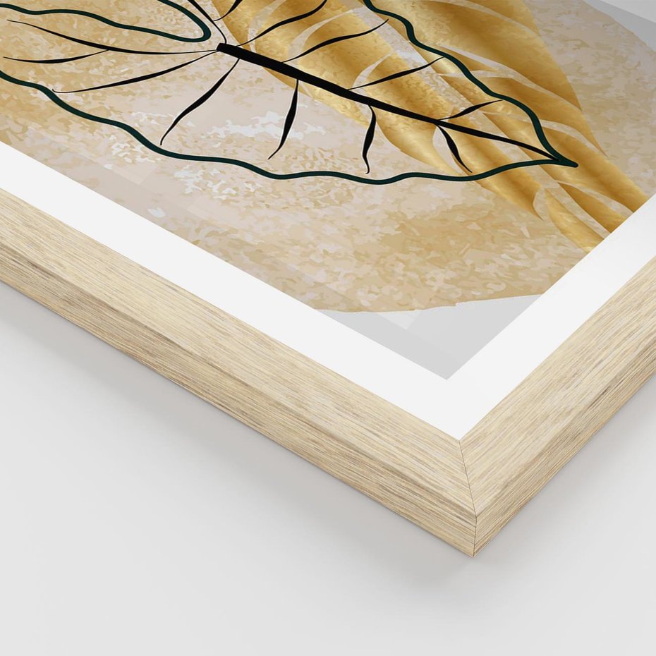 Plakat w ramie 40x50 - Monstera w Złocie - złote liście monstery, grafika - rama drewno