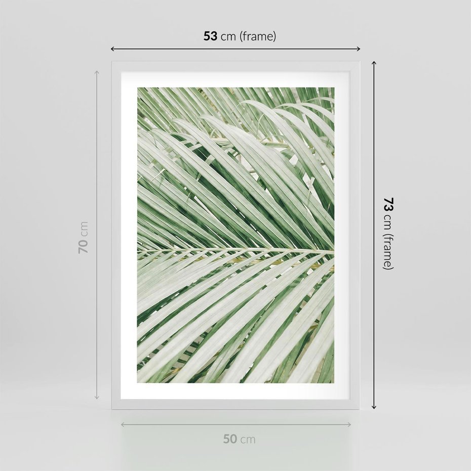 Plakat w ramie 50x70 - Liście Palmy: Egzotyczna Grafika - palma, liście palmy - rama biała