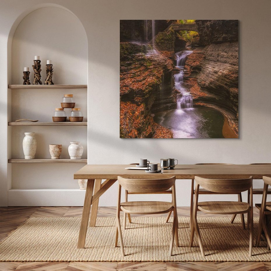 Obraz na płótnie 40x40 - Barwna Harmonia - strumień, las