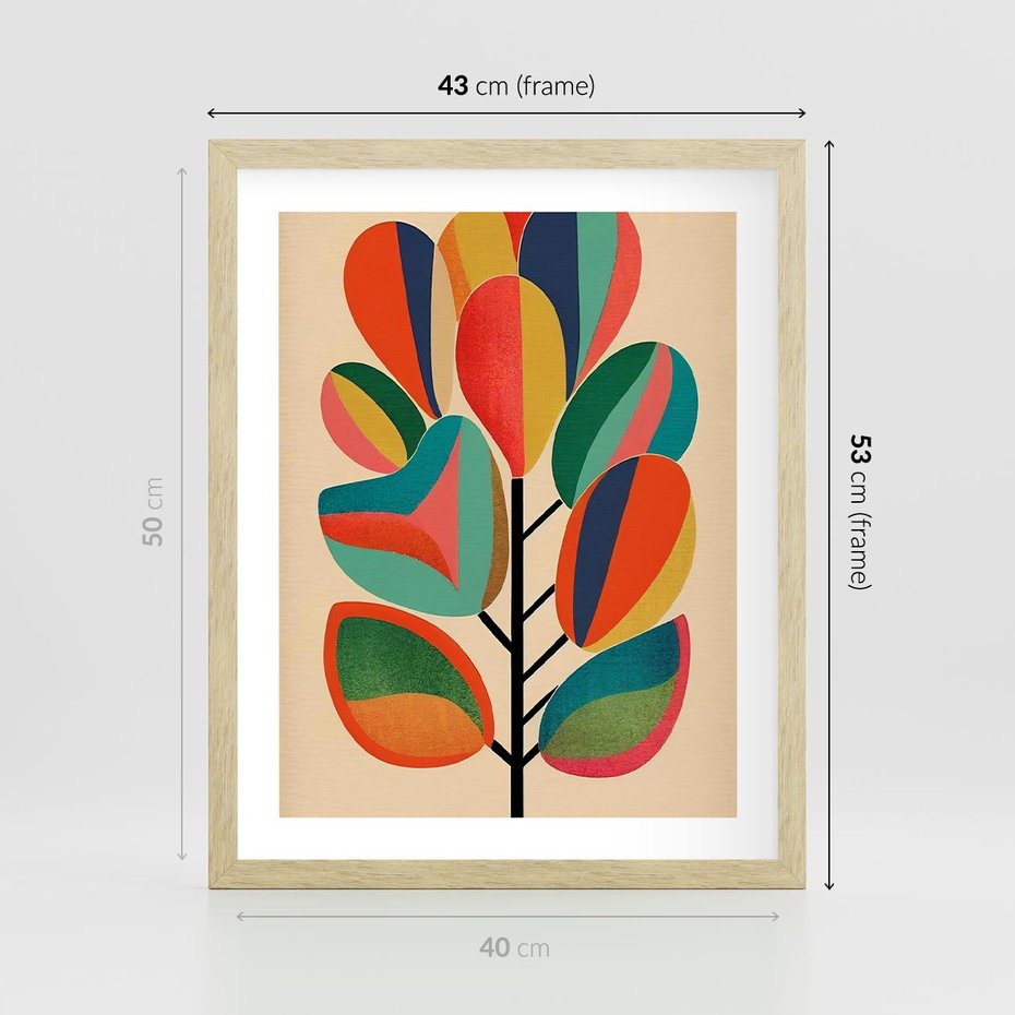 Plakat w ramie 40x50 - Wnętrza Kształtów - abstrakcyjny kolorowy tęczowy obraz, inspiracje roślinne - rama drewno