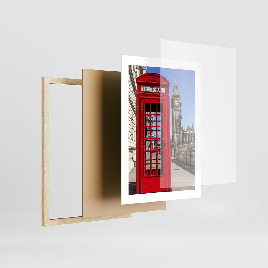 Plakat w ramie 30x40 - Ikoniczna budka telefoniczna w Londynie - budka, telefoniczna - rama drewno