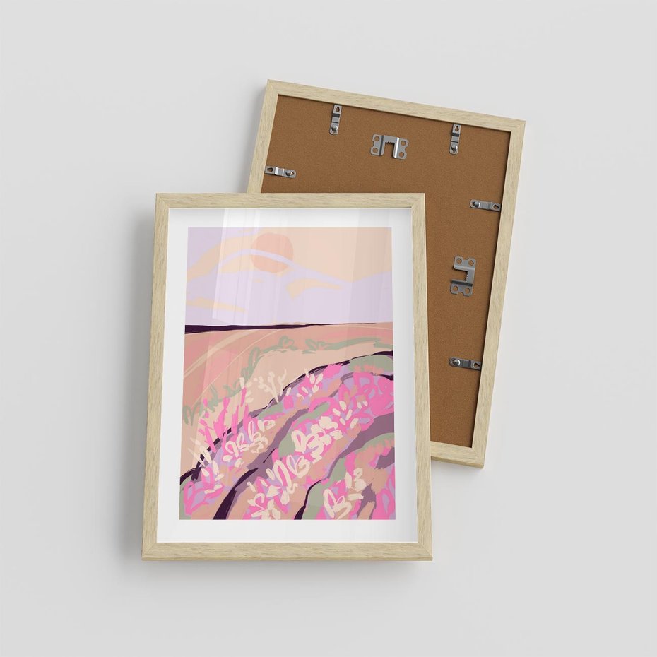 Plakat w ramie 30x40 - Harmonijny Świt - pastelowy krajobraz, nowoczesny plakat - rama drewno