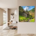 Obraz na płótnie 60x60 - Urok górskiego domku nad strumykiem - domek, góry