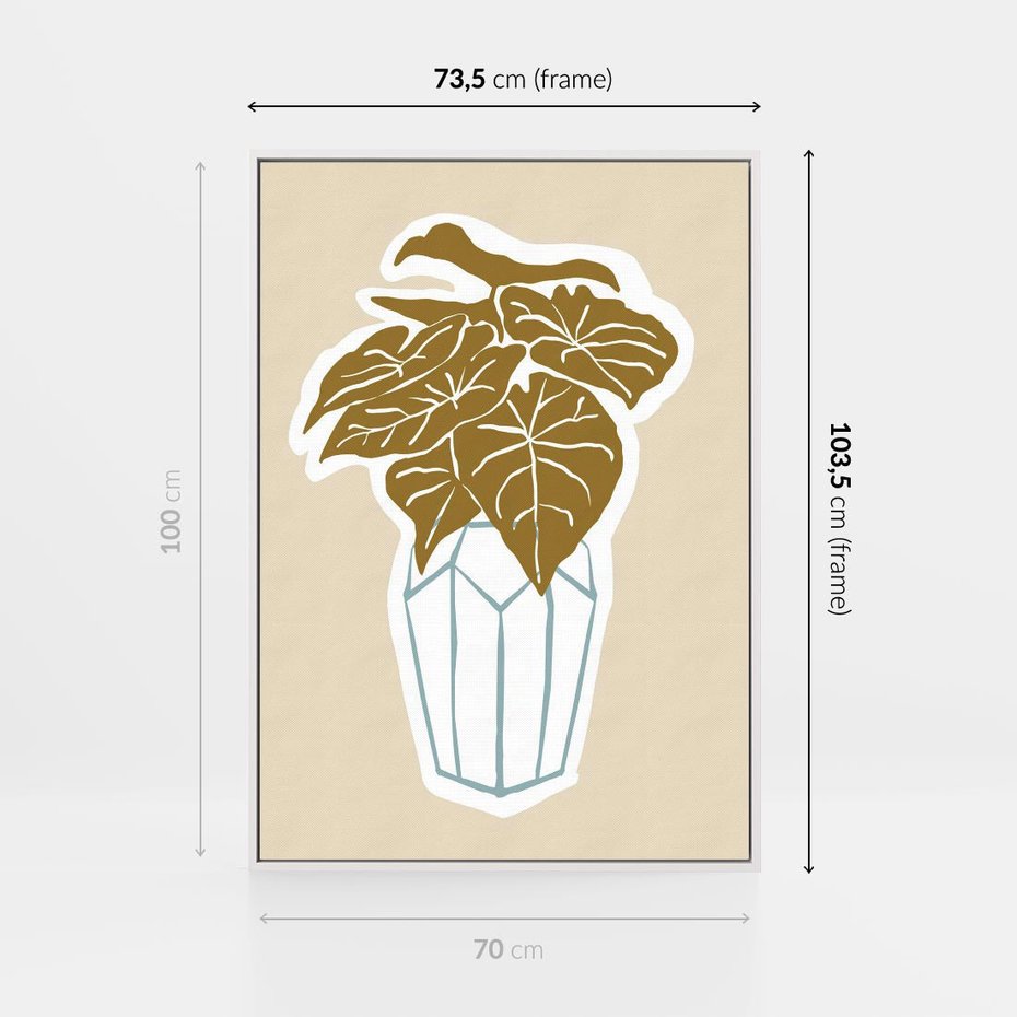 Obraz w ramie 70x100 - Bezgraniczne Marzenia - nowoczesna kompozycja, liście monstery w wazonie - rama biała