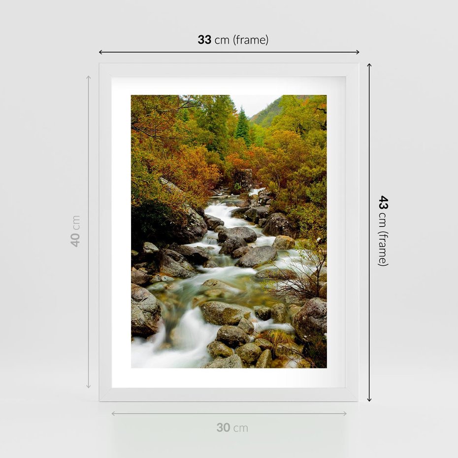 Plakat w ramie 30x40 - Śpiew Strumienia - strumień, górski - rama biała
