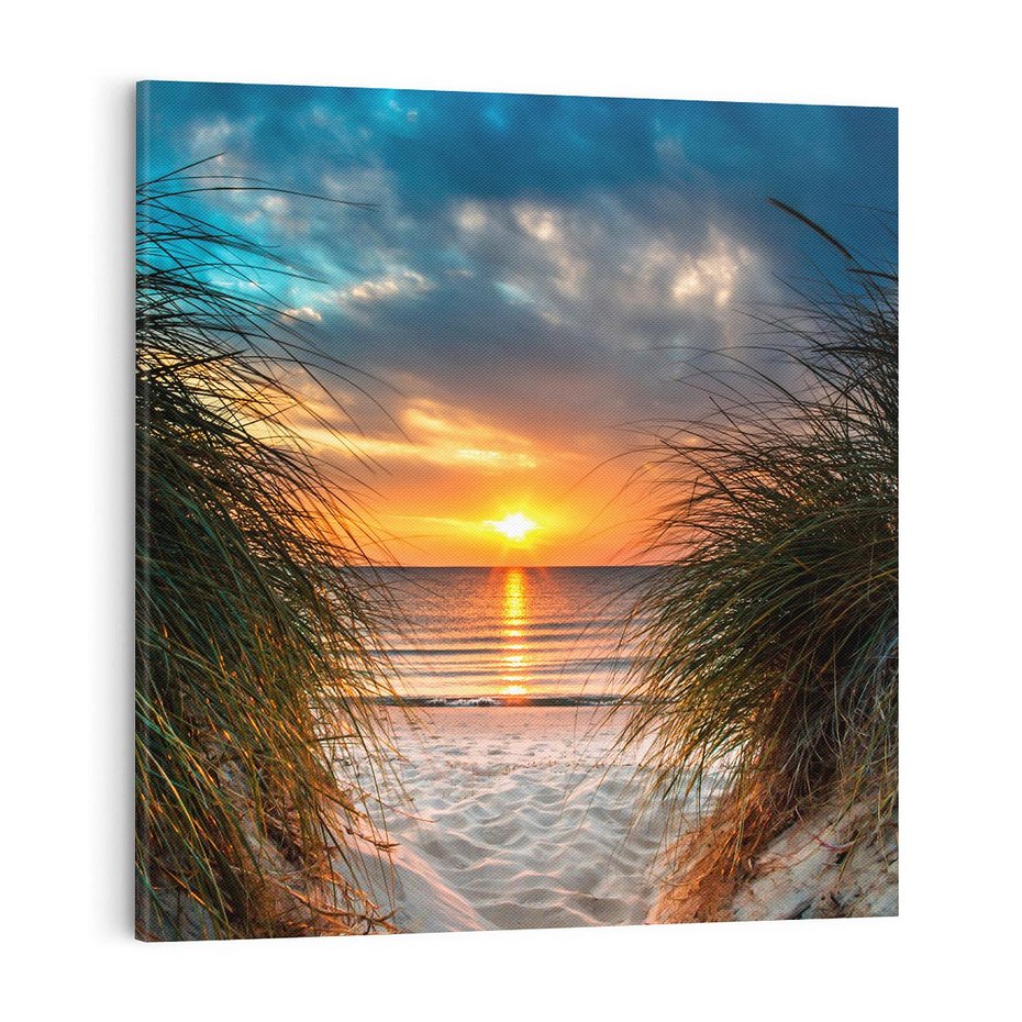 Obraz na płótnie 50x50 - Magia zachodu słońca na plaży - zachód, słońca