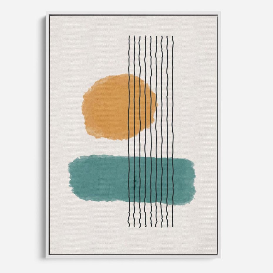 Obraz w ramie 50x70 - Wibracje Barw - abstrakcyjne akwarelowe plamy, nieregularne kreski - rama biała