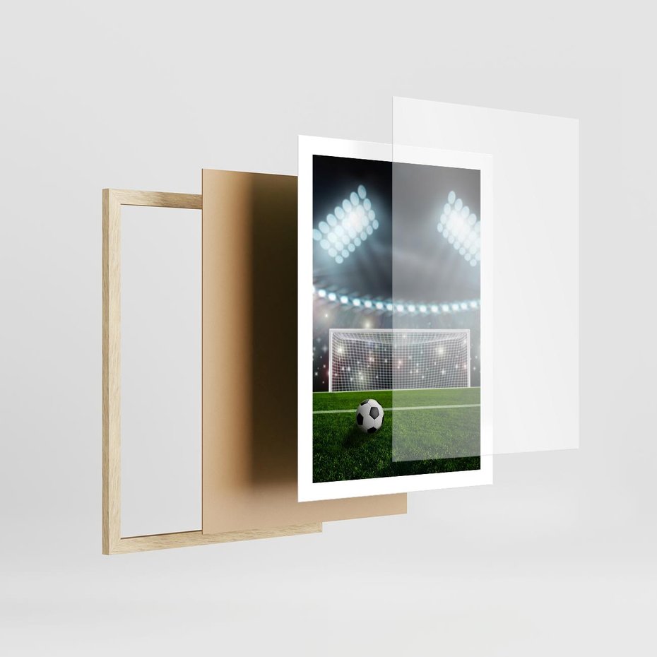 Plakat w ramie 50x70 - Strzał do bramki - piłka, nożna - rama drewno