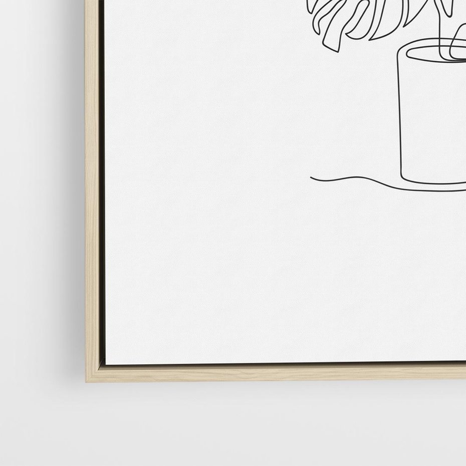 Obraz w ramie 50x50 - Tajemnicza Harmonia - sztuka one line, monstera - rama drewno