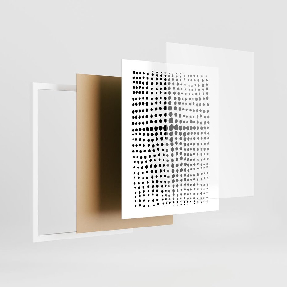 Plakat w ramie 40x50 - Refleksje Monochromatycznych Widoków - abstrakcyjna kompozycja z czarnych kropek, minimalistyczny czarno bialy plakat - rama biała