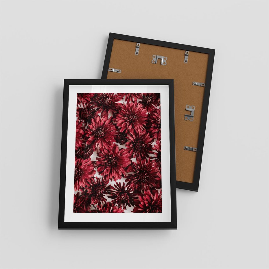 Plakat w ramie 30x40 - Energia Kwiatów - czerwone kwiaty, kompozycja - rama czarna